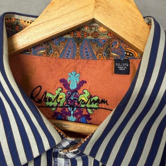 Robert Graham White Blue Striped Flip Cuff Button Down Collared Shirt 3XL - Picture 4 of 8